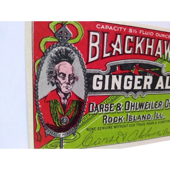 Blackhawk Mohawk Punk Rock Man Ginger Ale Sola Label Original Vintage 1940's - Picture 3 of 4